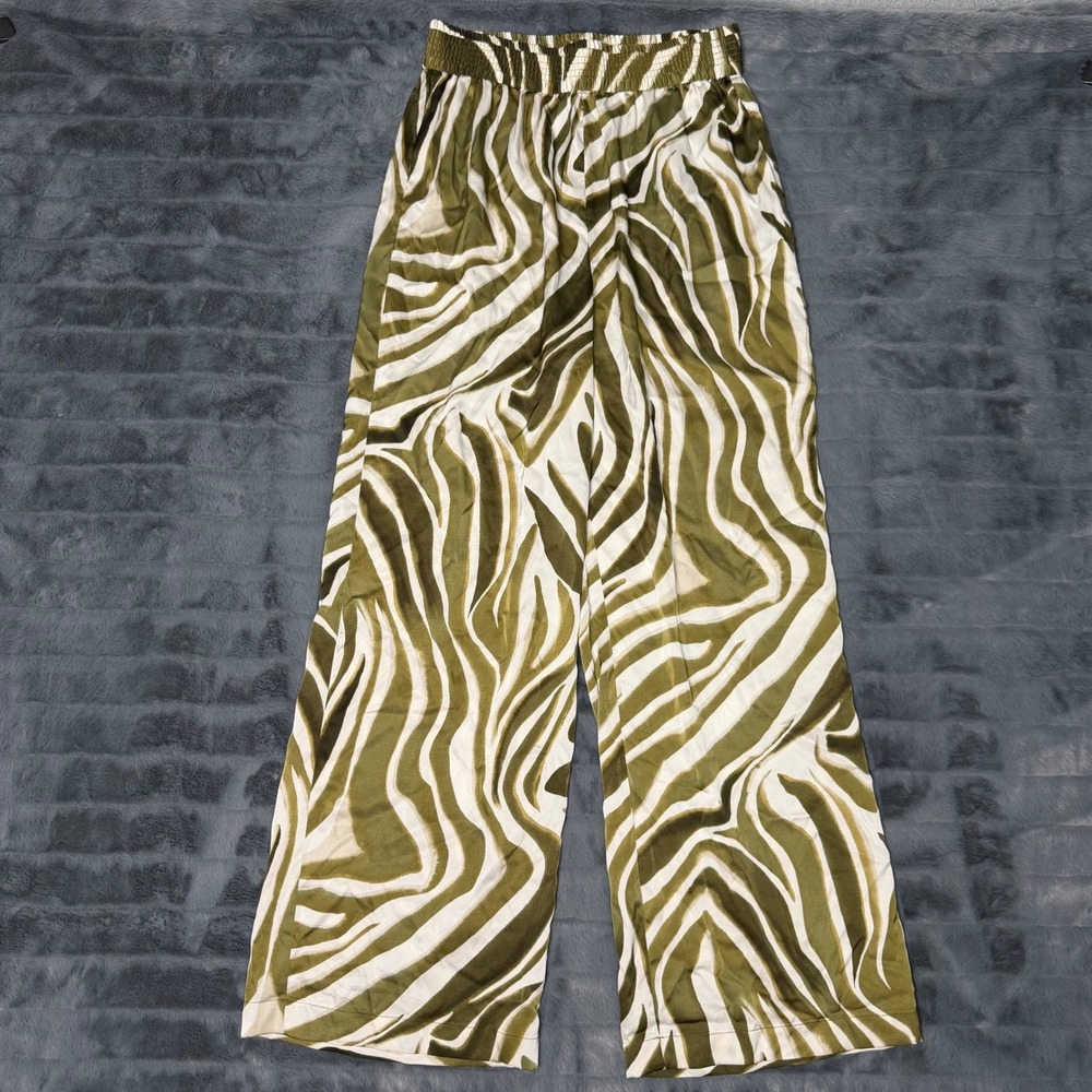 Joie Olive Green Zebra Print Wide Leg Elastic Waist Pants Small 1266737